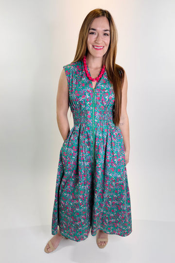 Garden Glide Zip-Front Midi Dress