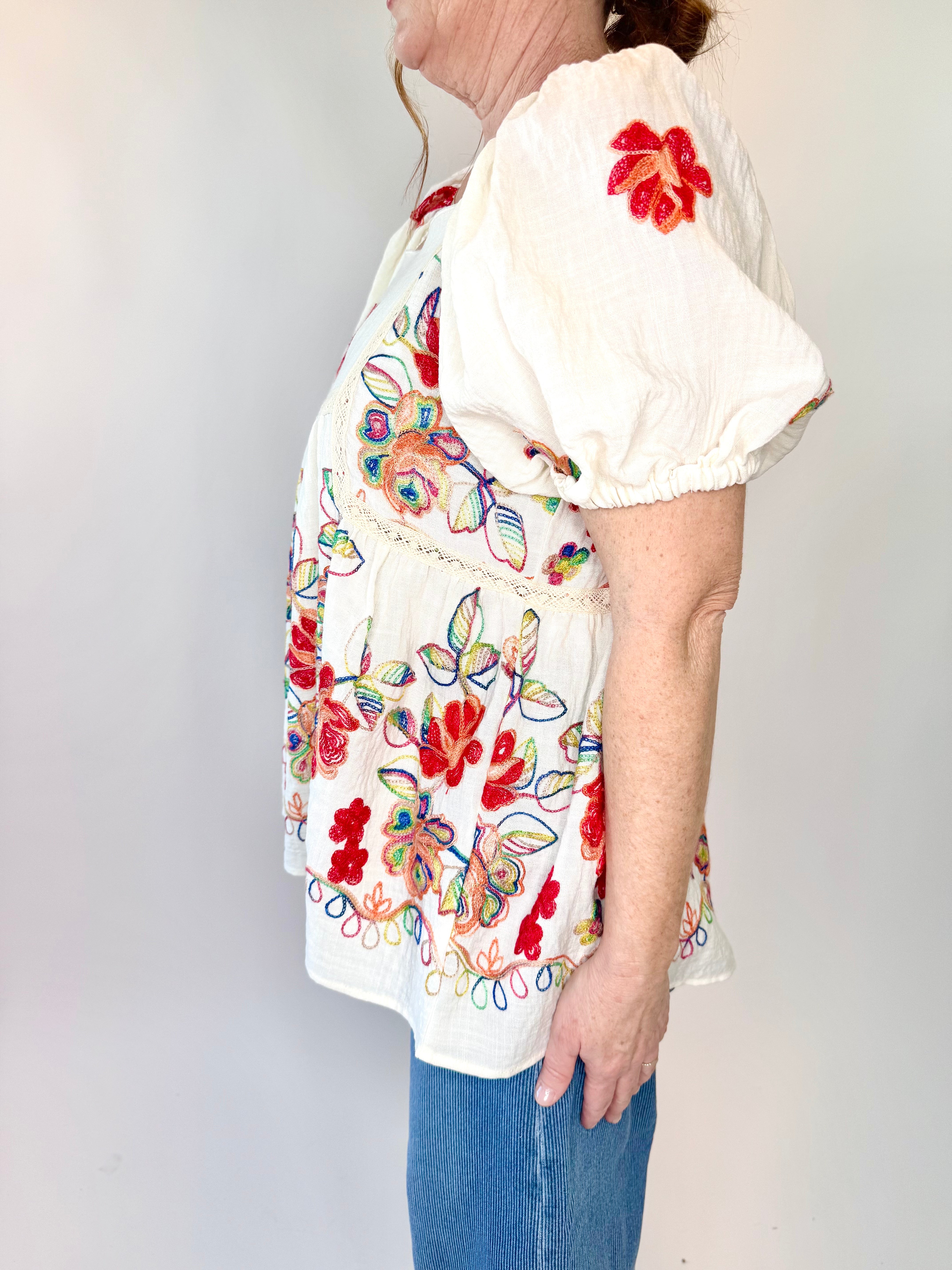Embroidery Detailing Gauze Top