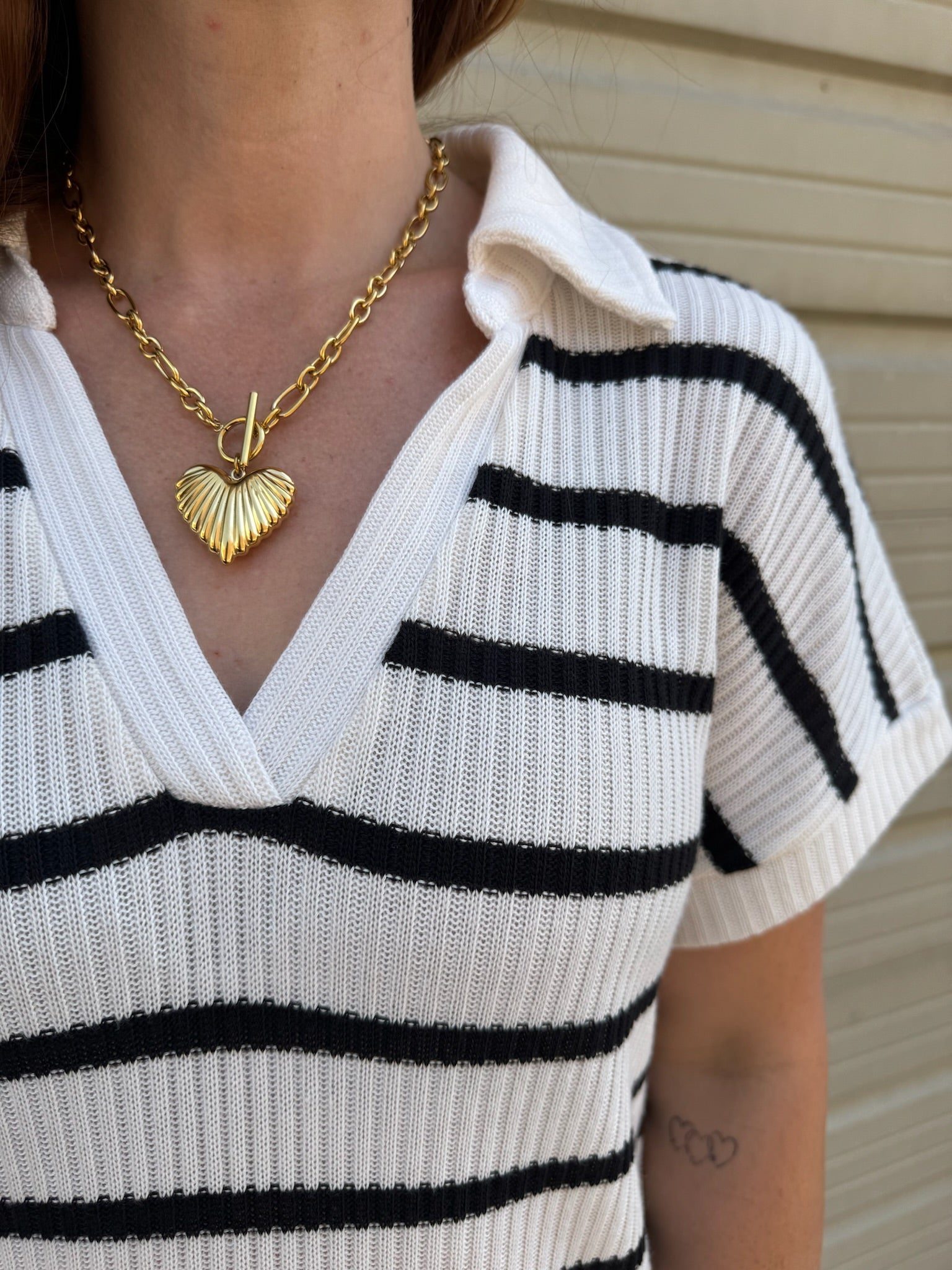 Collared Striped Knit Midi Dress