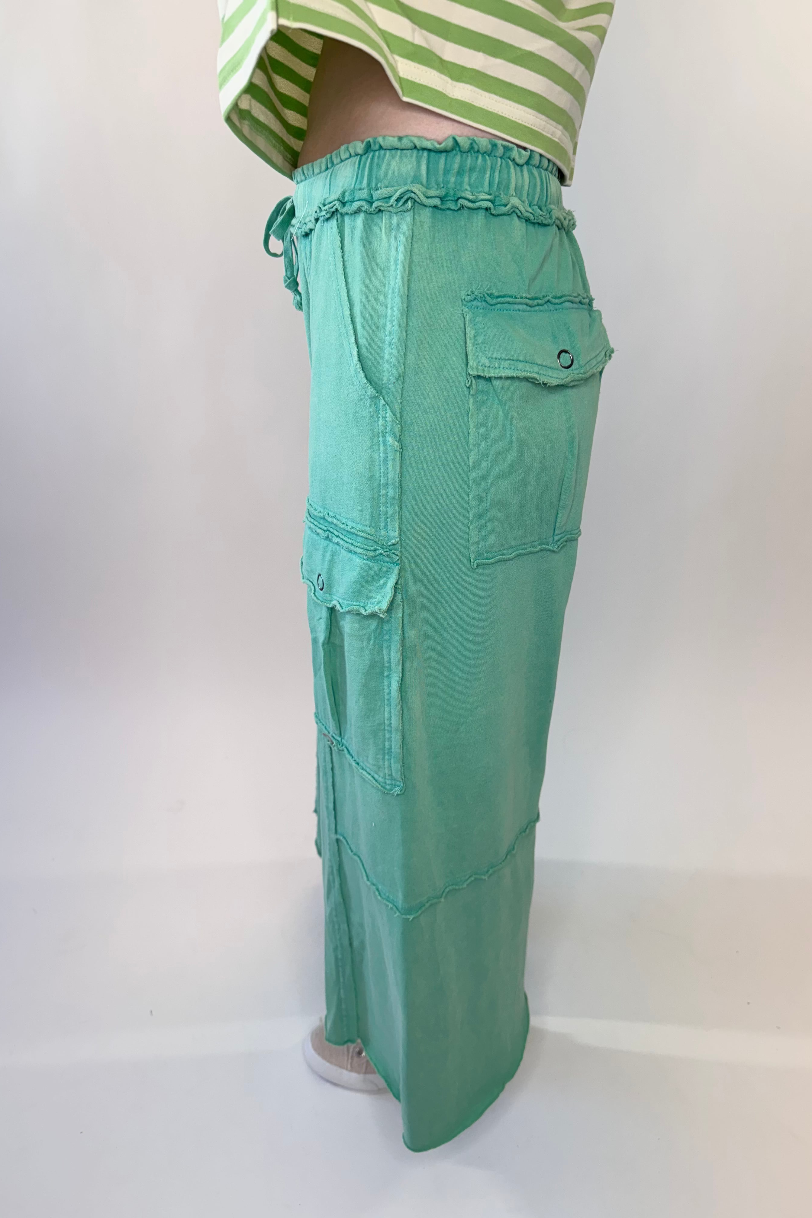 Mineral Washed Wide Leg Terry Knit Pants