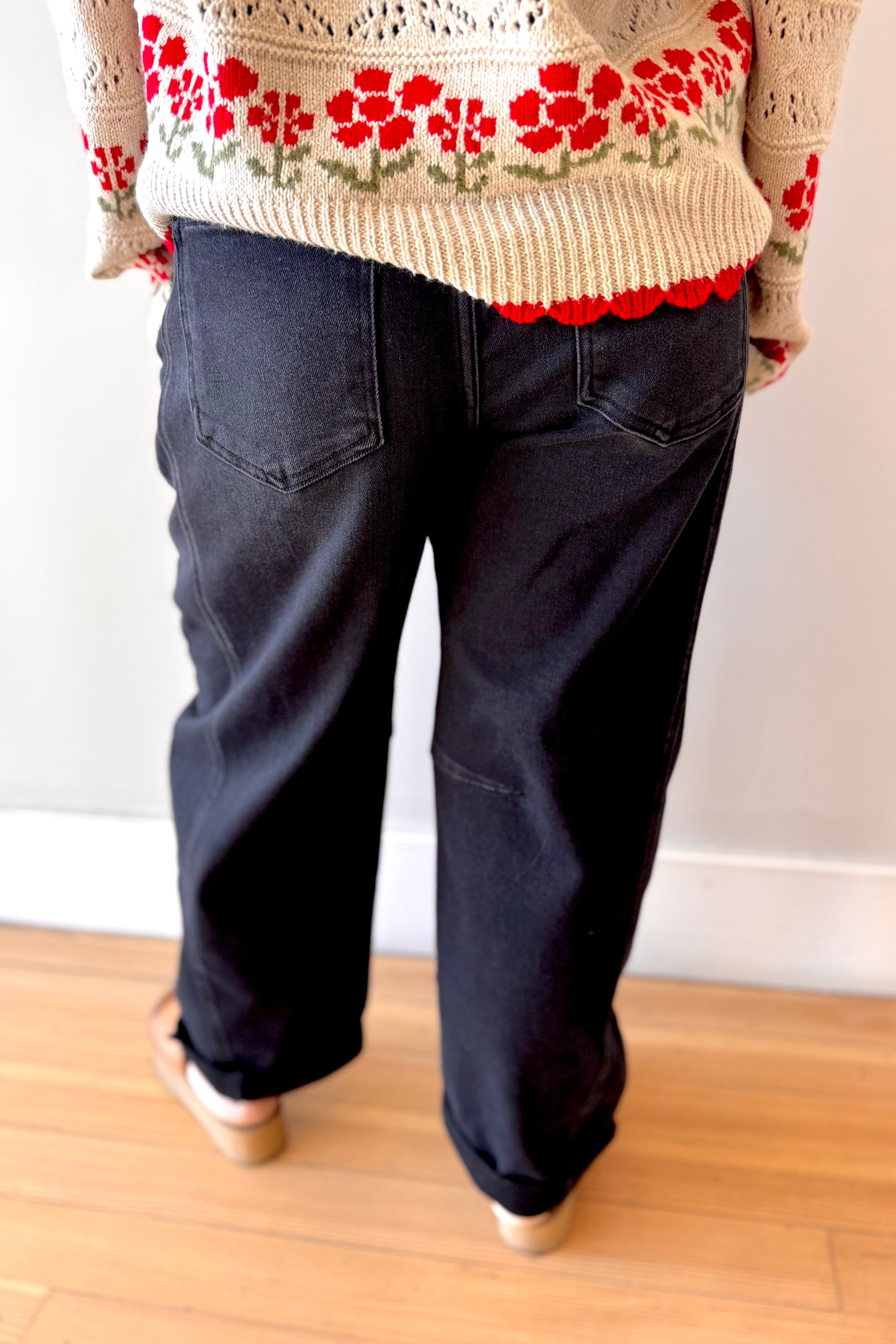 RISEN High Rise Crop Barrel Cuffed Jeans