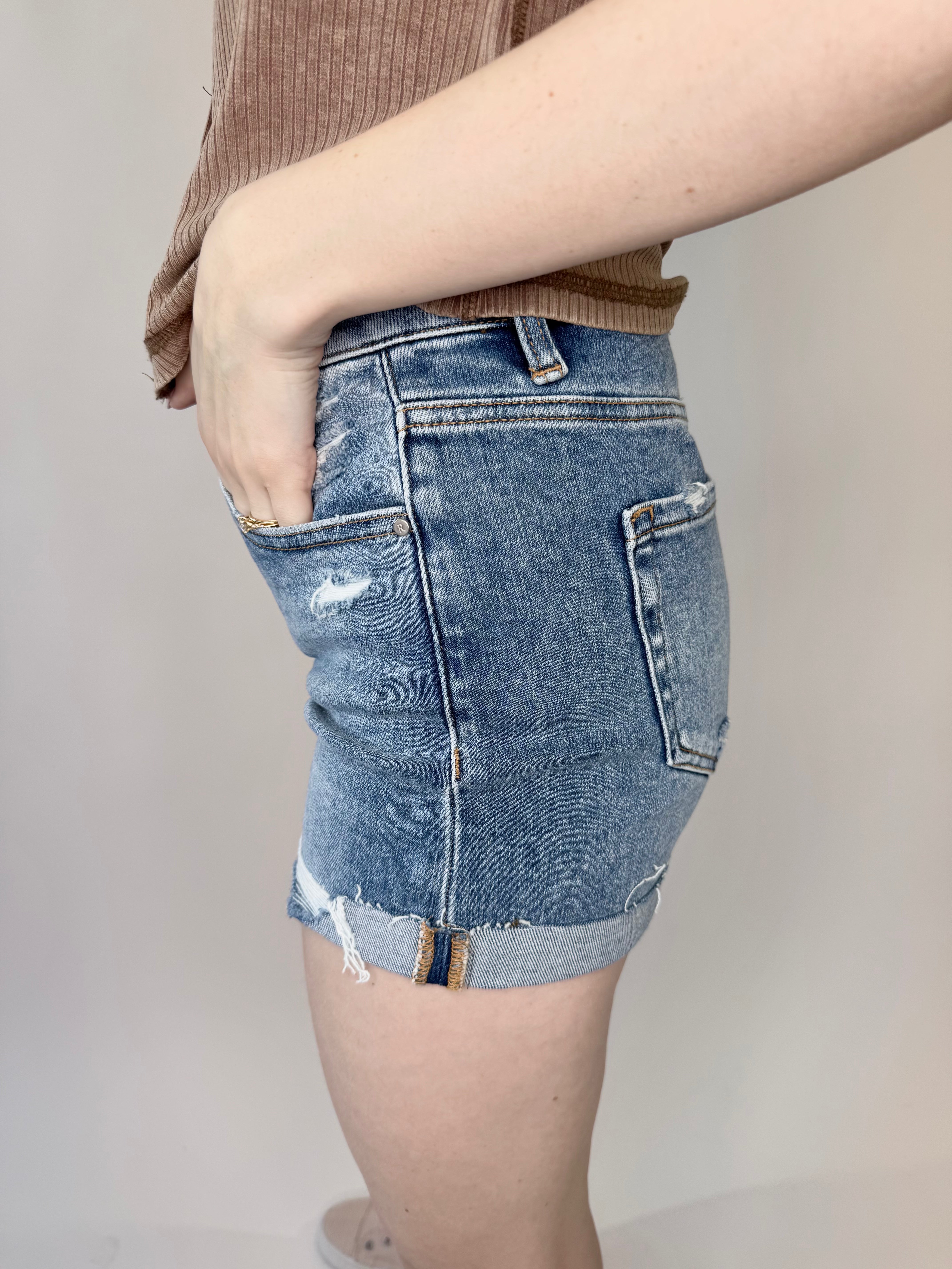 RISEN Mid Rise Cuffed Shorts