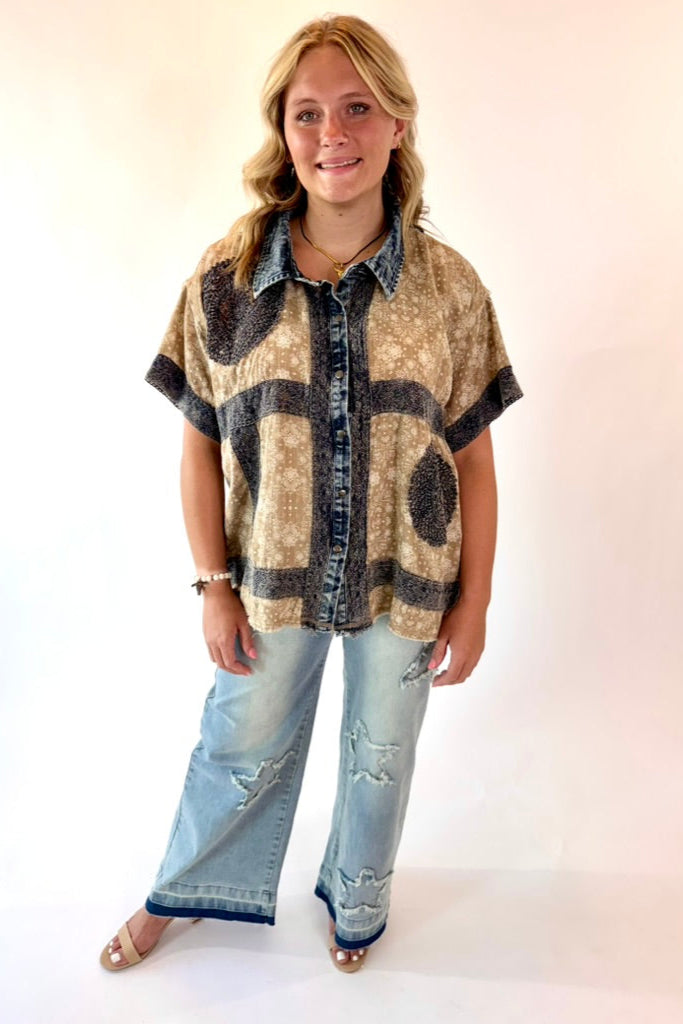 Crochet Patch + Lace Button Down Top