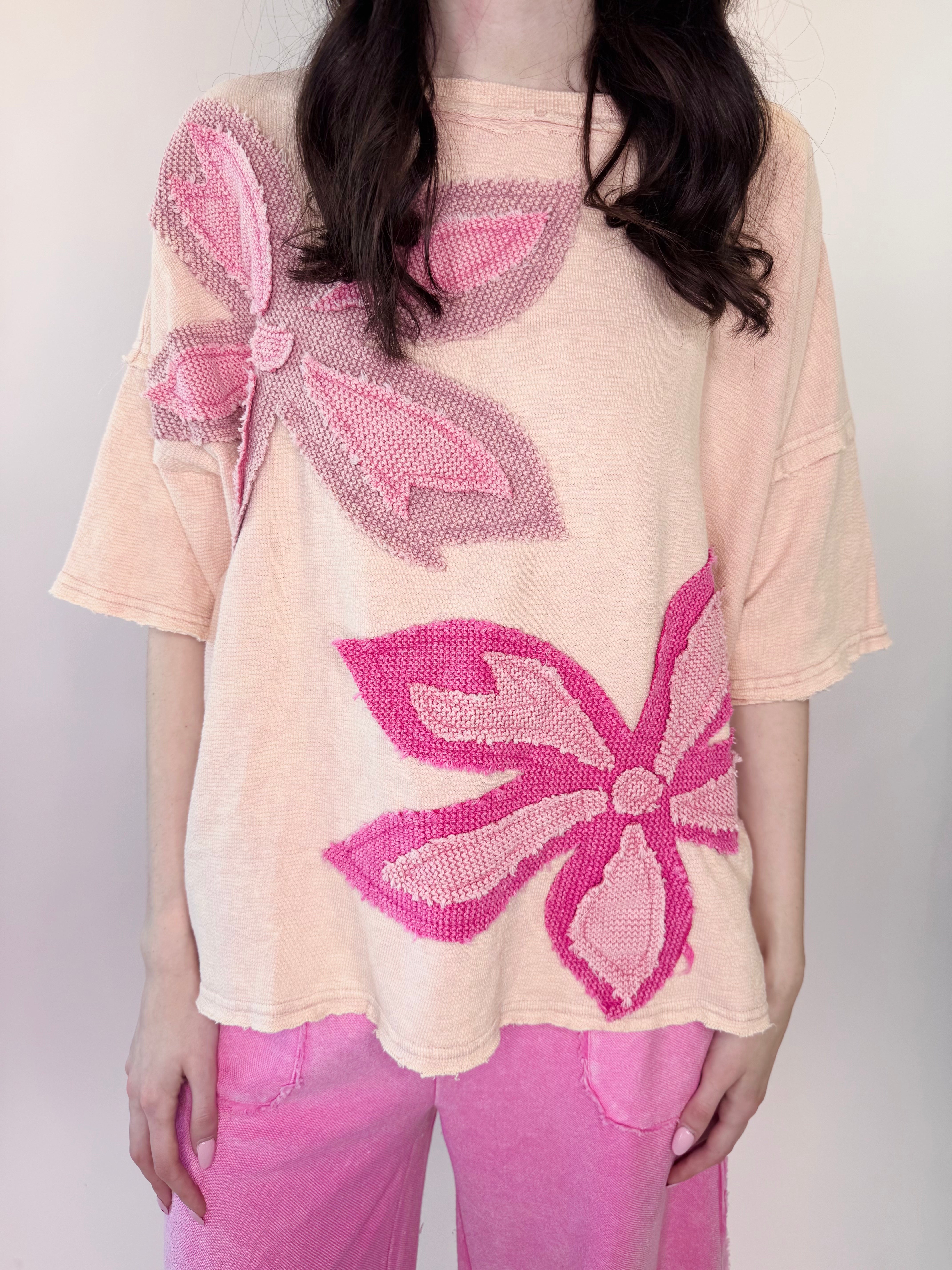 Washed Flower Patchwork Terry Top