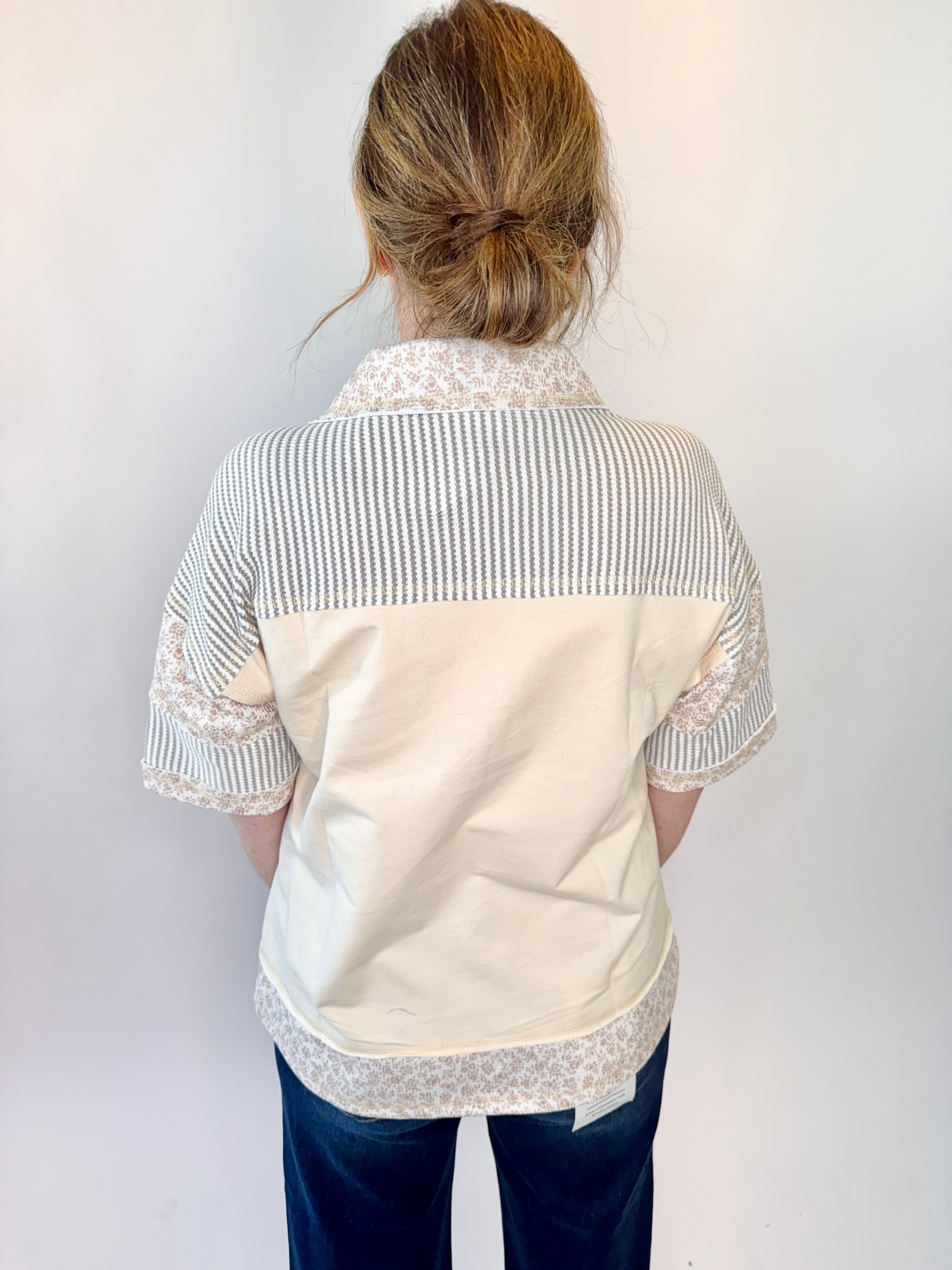 Oversized Half Button Down Collared Knit Top
