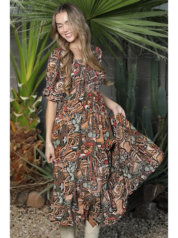 Cactus Candy 1/4 Sleeve Midi Dress
