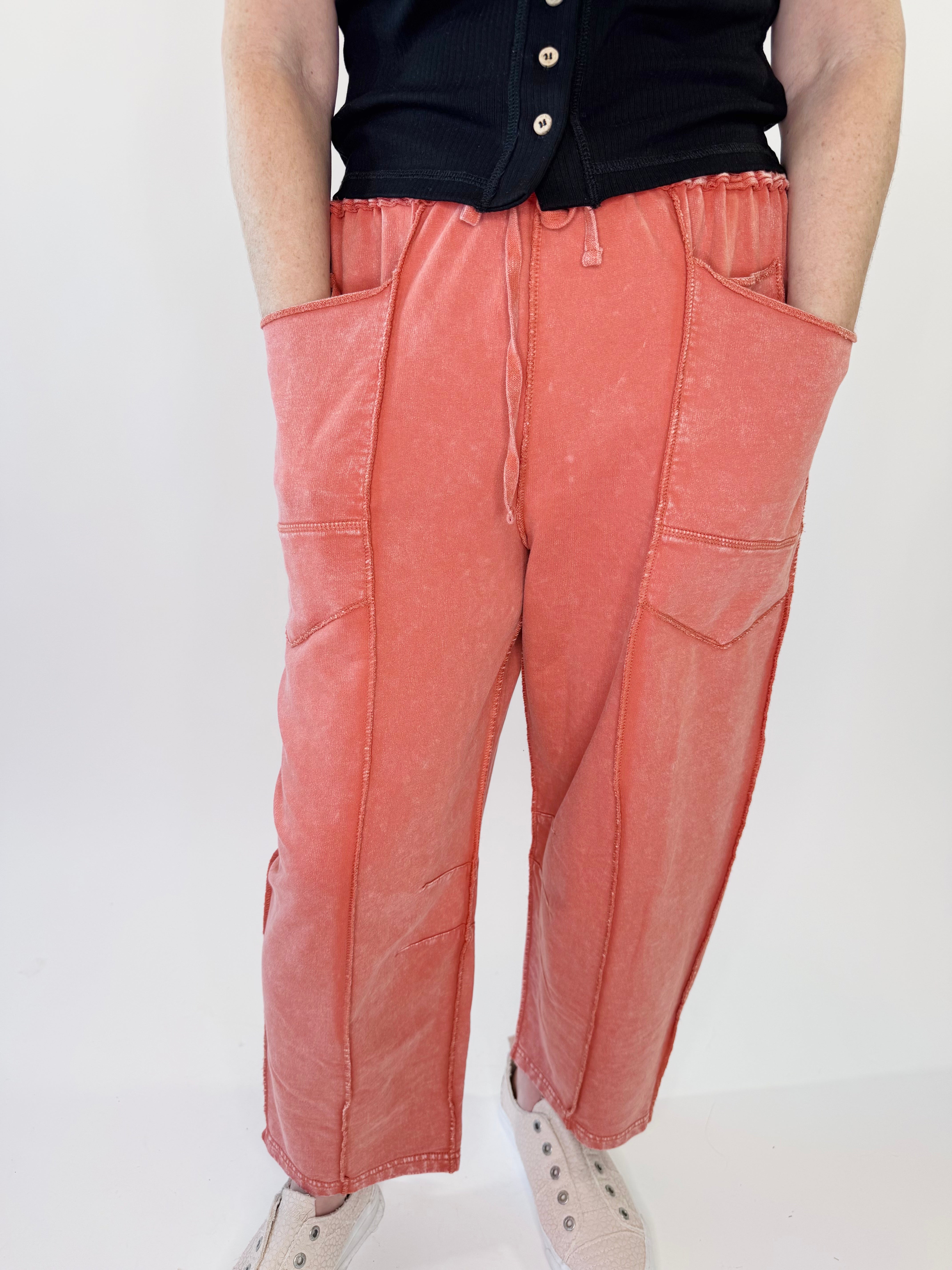 Mineral Washed Style Terry Knit Pants