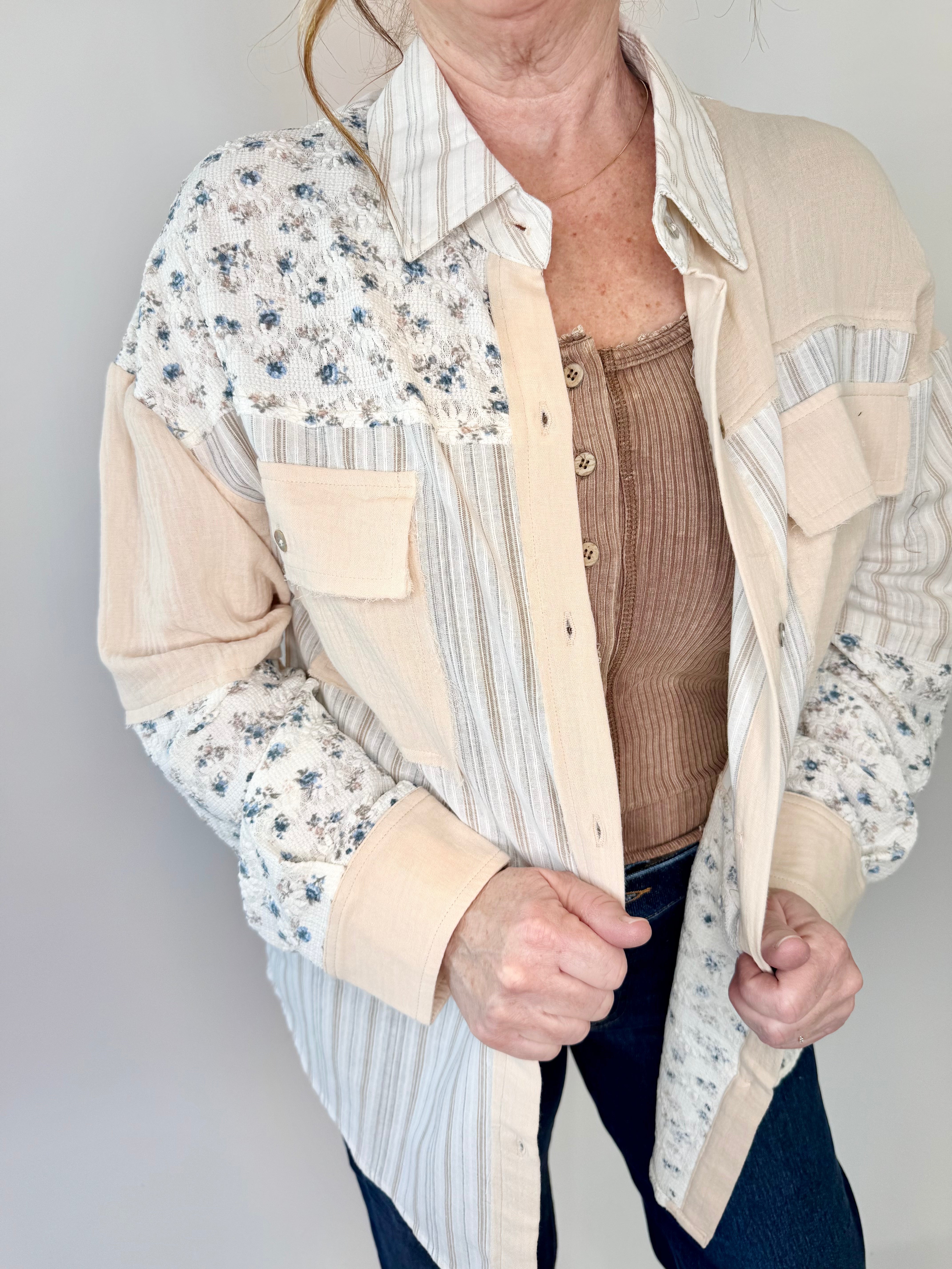 Floral + Stripe Oversized Shacket Jacket