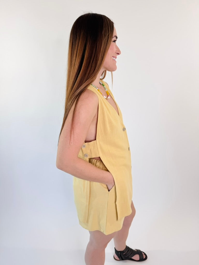 Sunlit Stroll Linen Button Vest Top