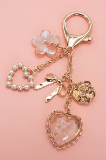 Pressed Flower Bow Heart Bag Charm