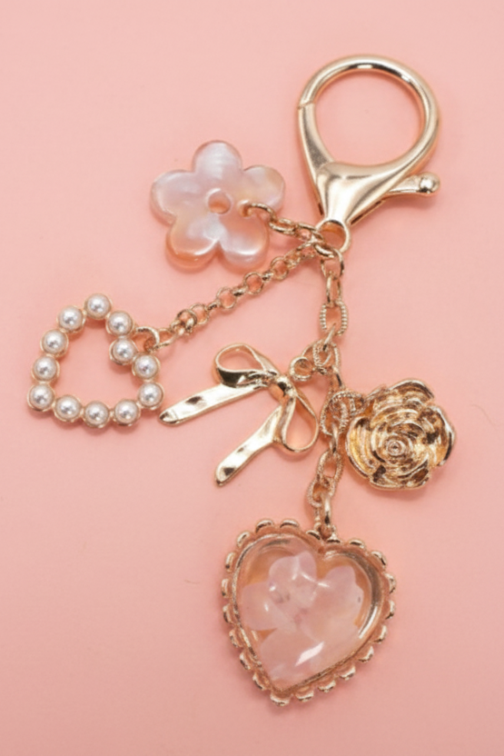 Pressed Flower Bow Heart Bag Charm