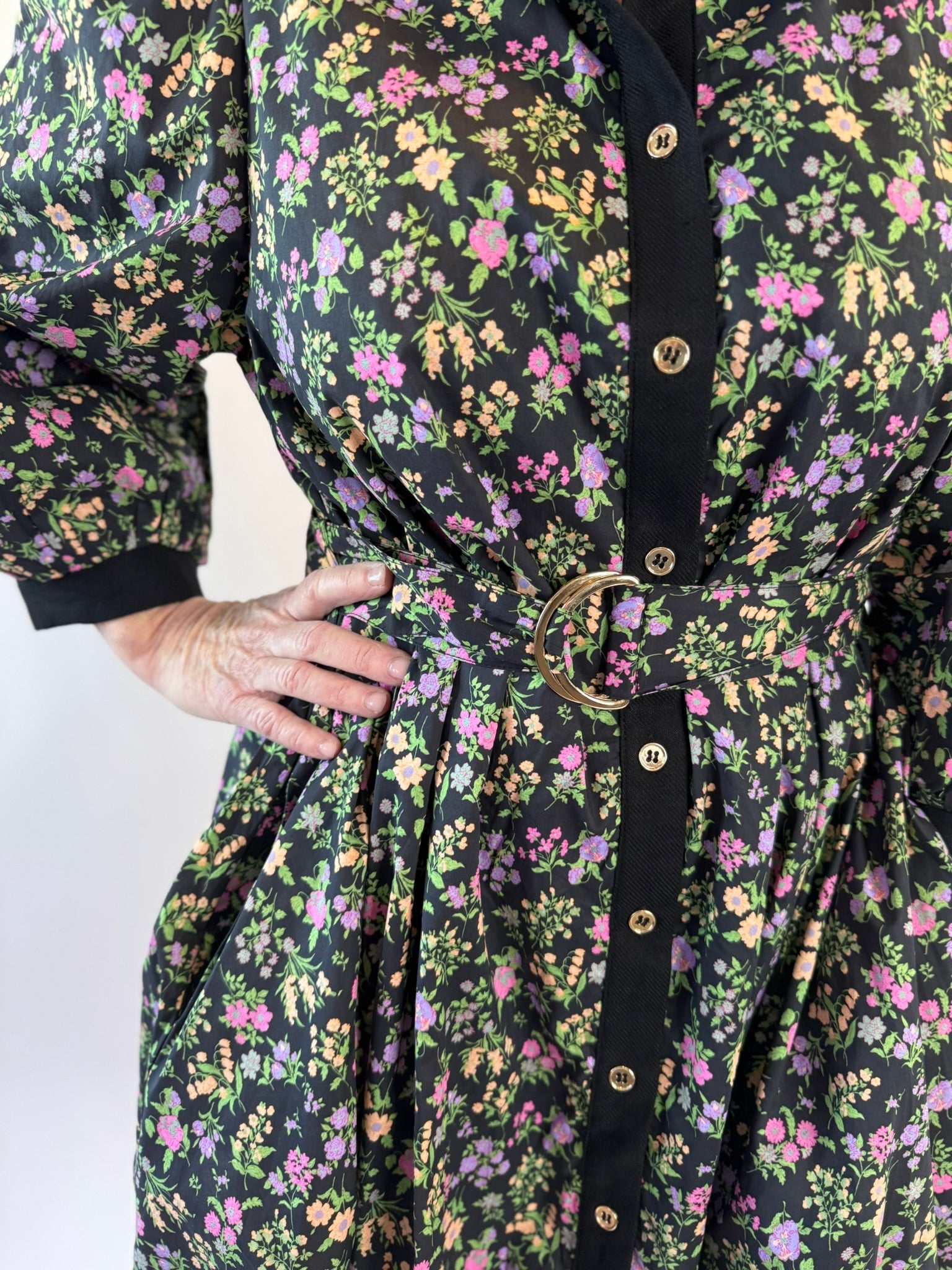 Floral Belted Button Front Mini Dress