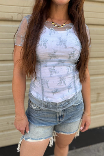 Floral Mesh Ruched Top