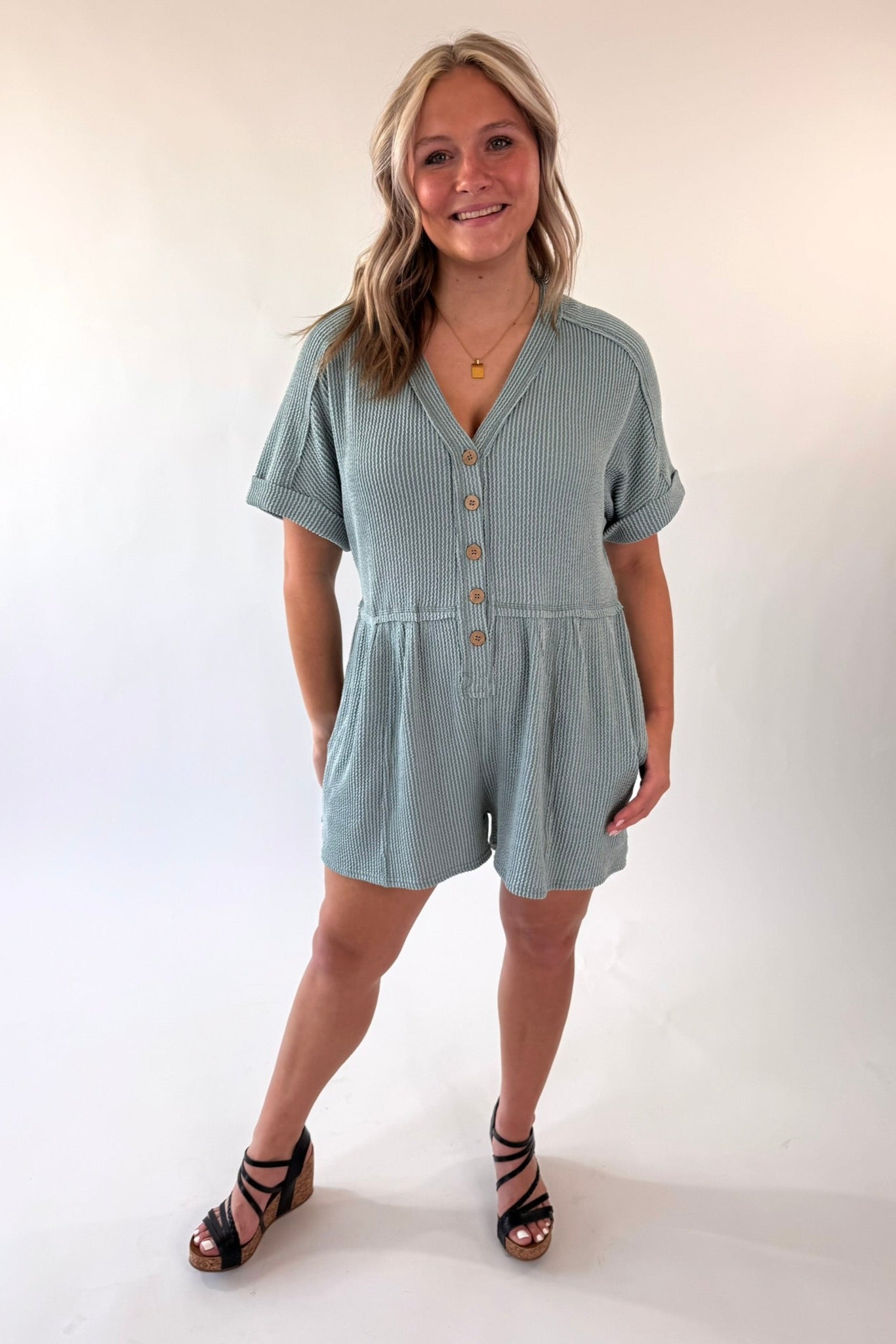 Two Tone Ribbed Knit Comfy Casual Romper | Final Sale