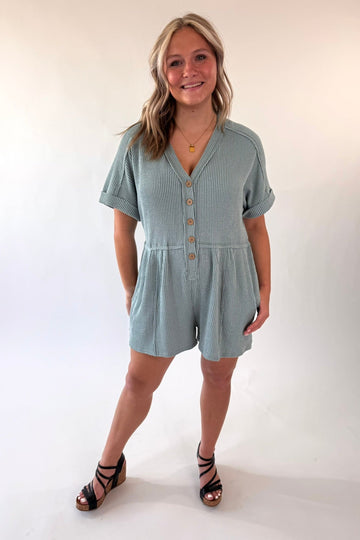 Two Tone Ribbed Knit Comfy Casual Romper | Final Sale