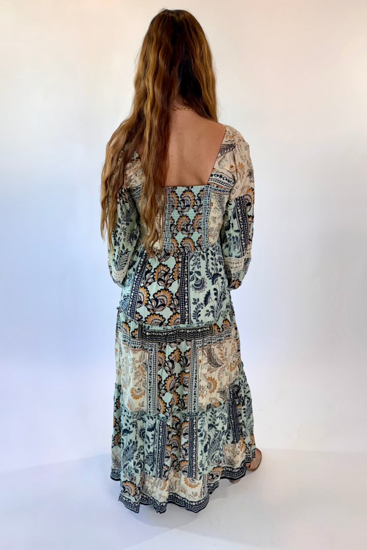 Long Sleeve Floral Motif Maxi Dress