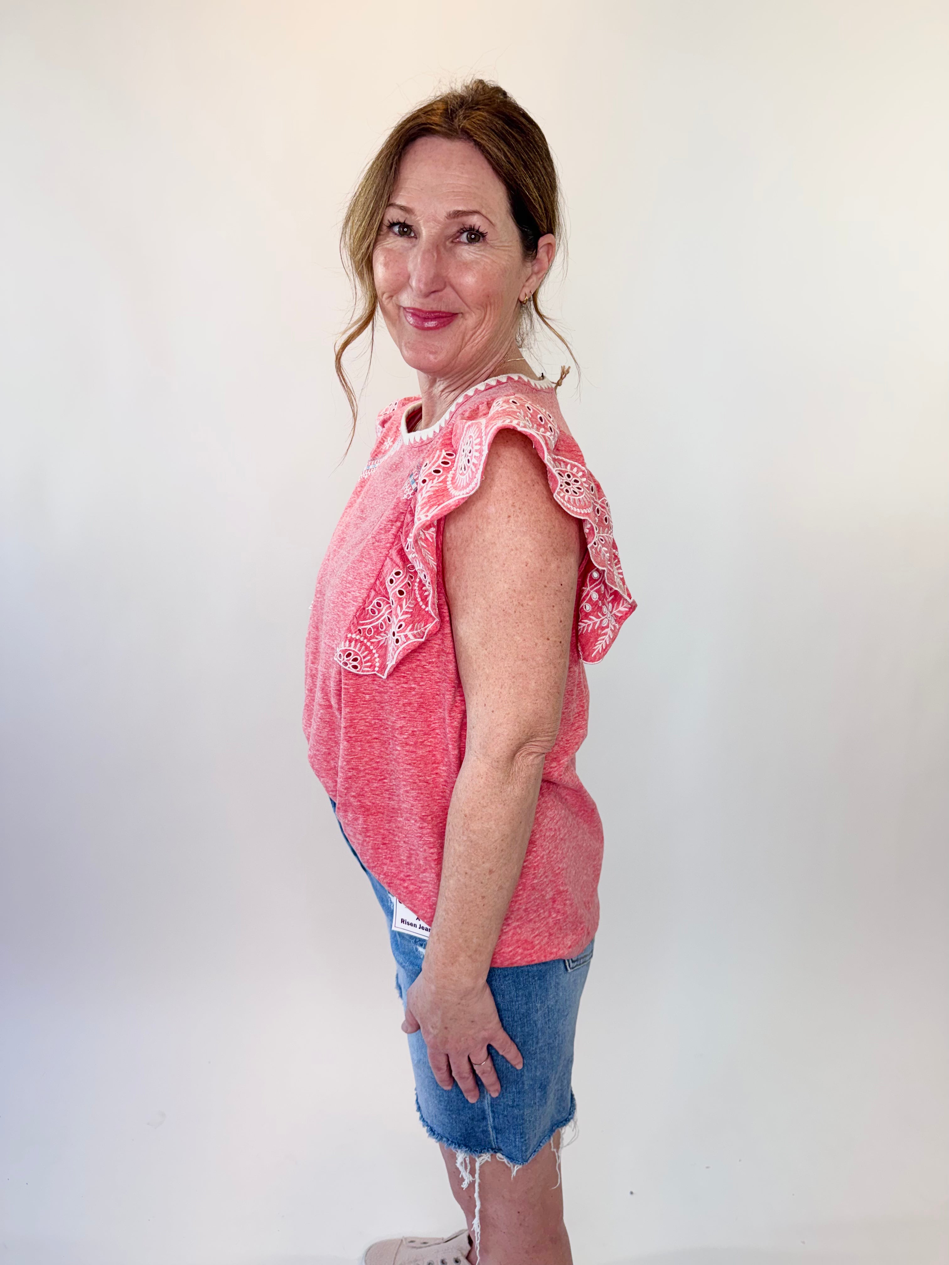 Cap Sleeve Embroidery Detailing Top