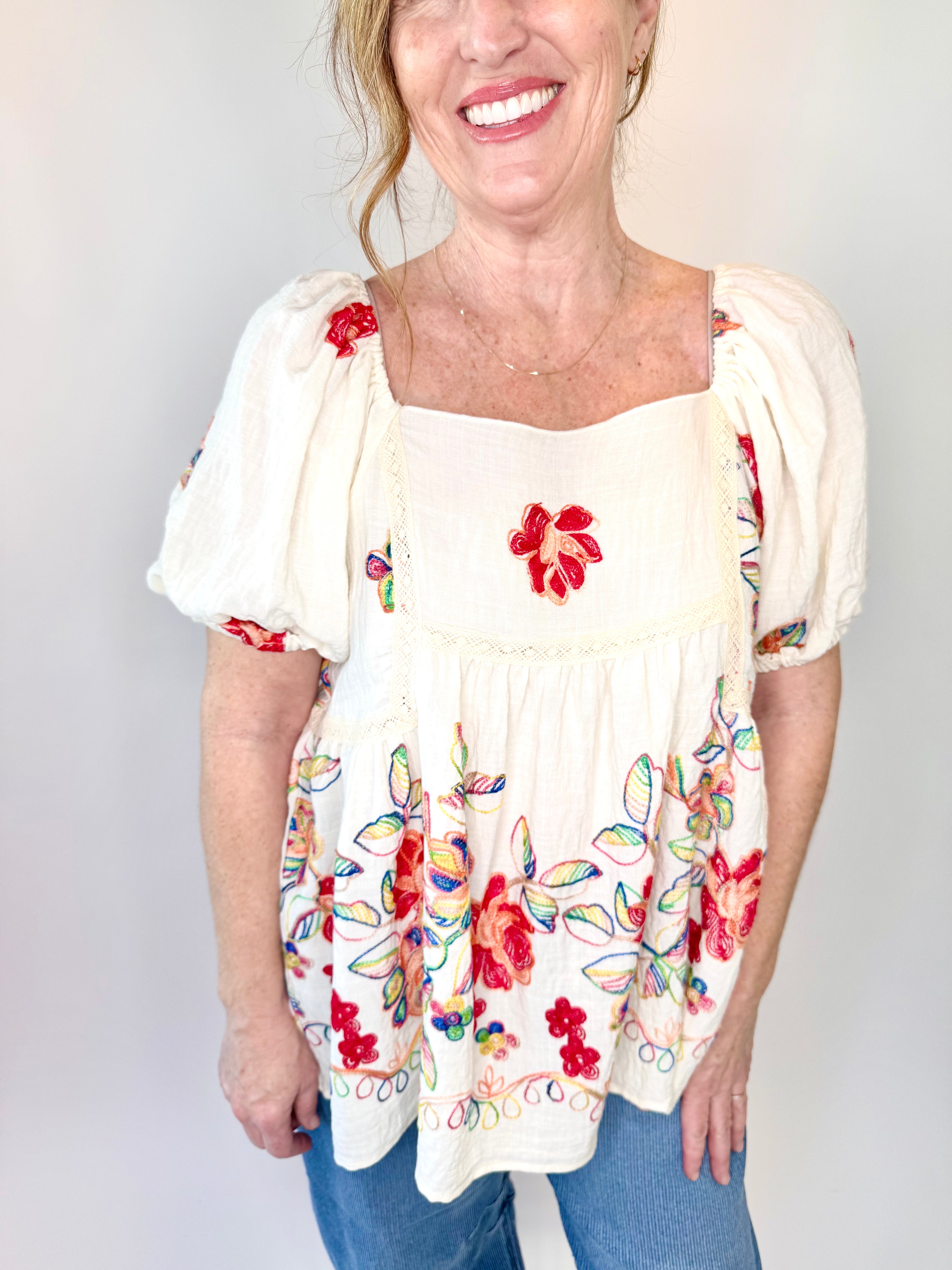 Embroidery Detailing Gauze Top