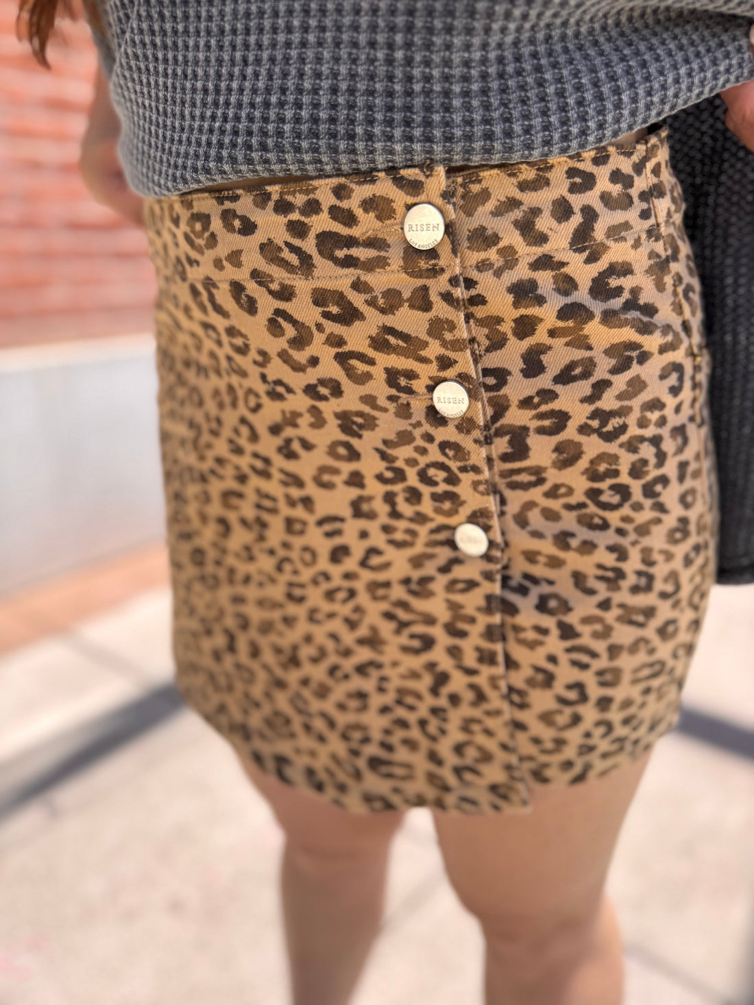 RISEN High Rise Cheetah Print Button Down Skort