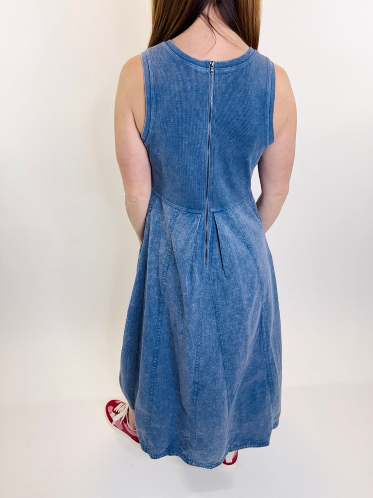 Mineral Washed Rib Knit Cargo Dress