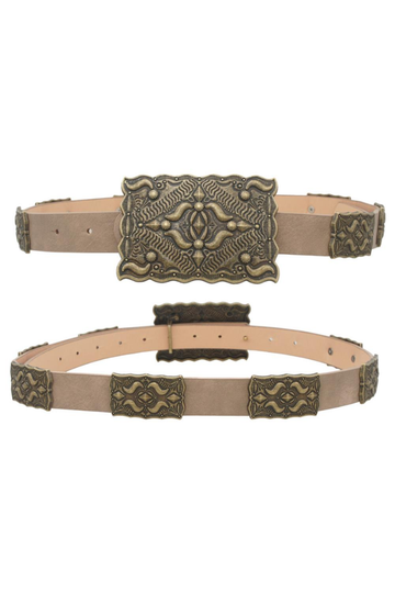 Tan Southwestern Rectangle Concho Buckle Belt