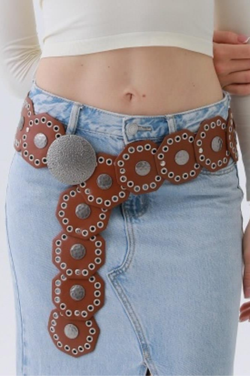Cognac Modern Cowgirl Geometric Western Belt