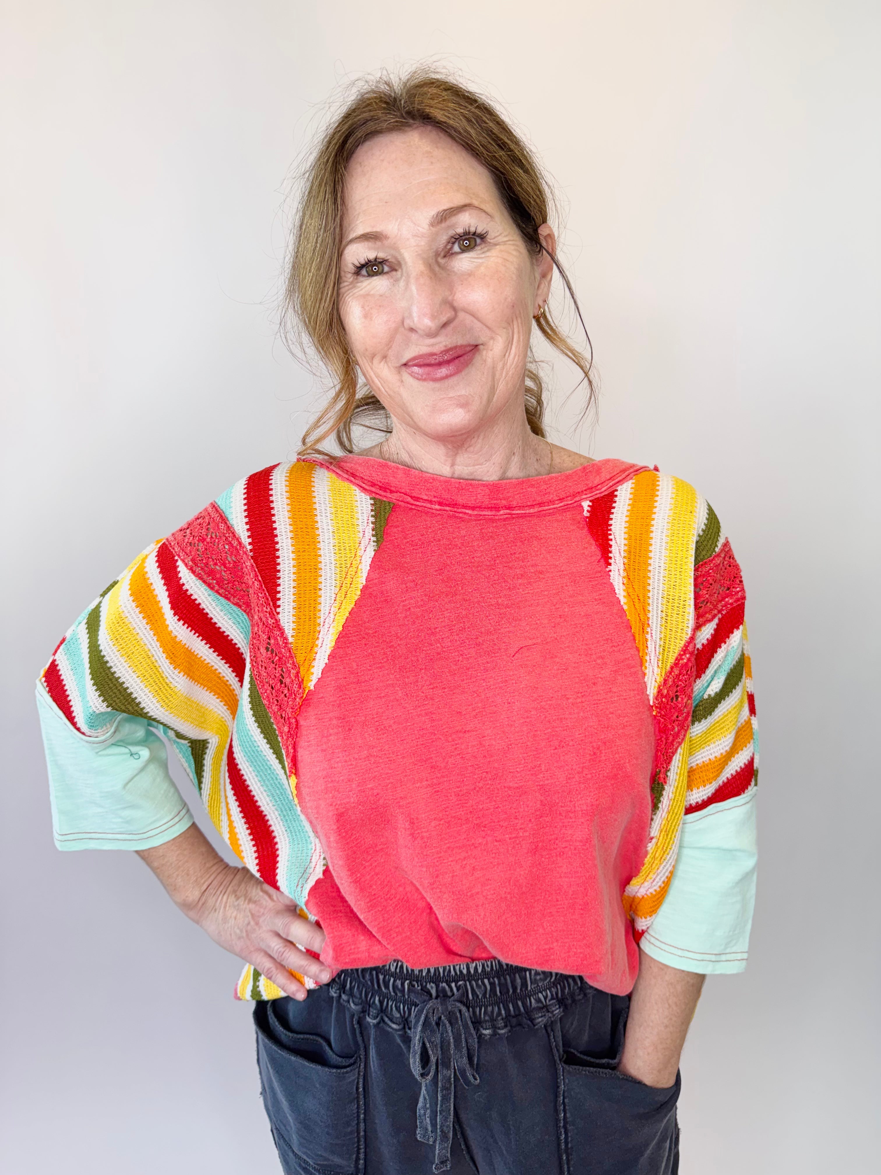 Short Sleeve Multicolor Washed Cotton Top