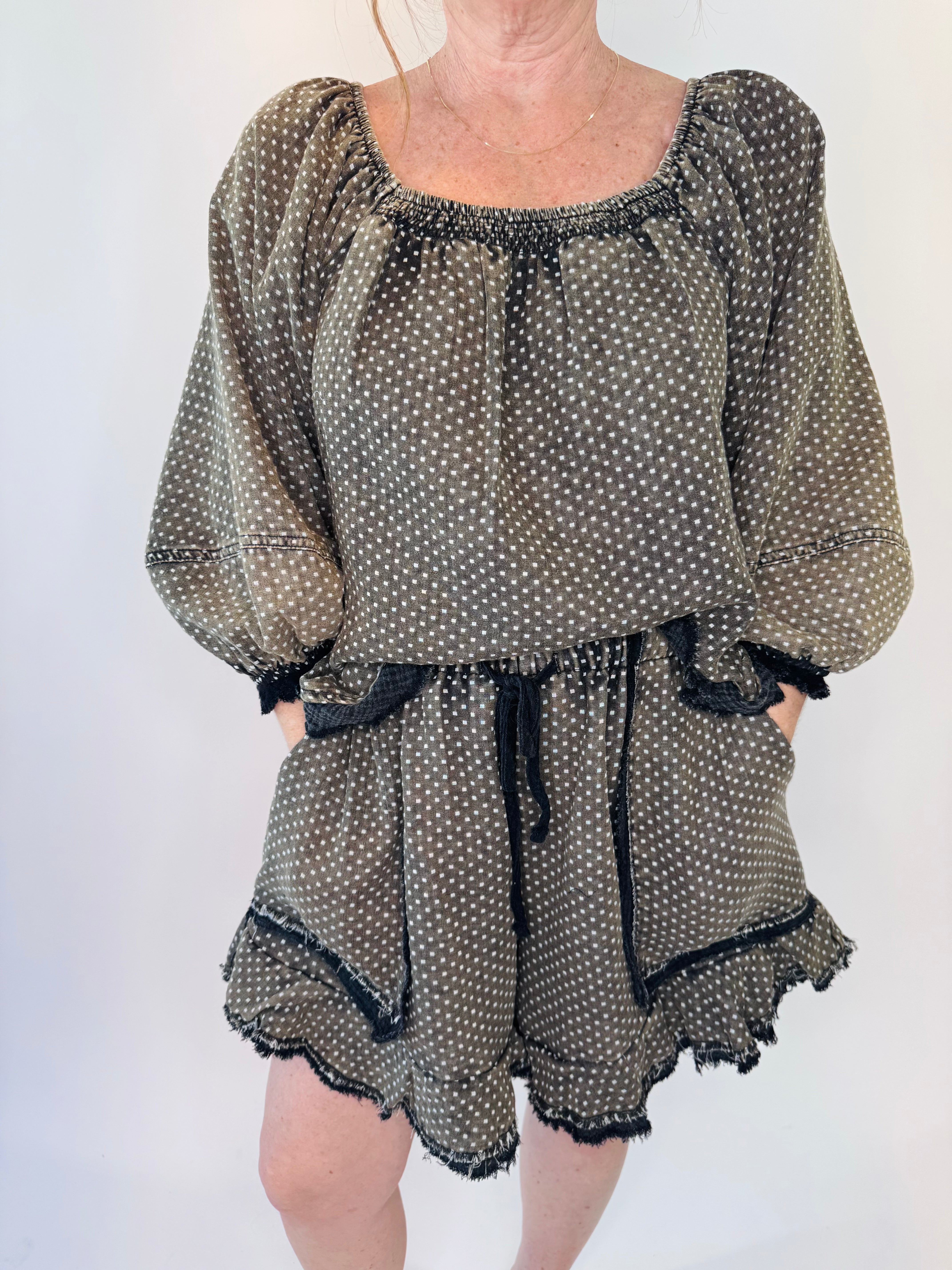 Dots Washed Cotton Gauze Shorts