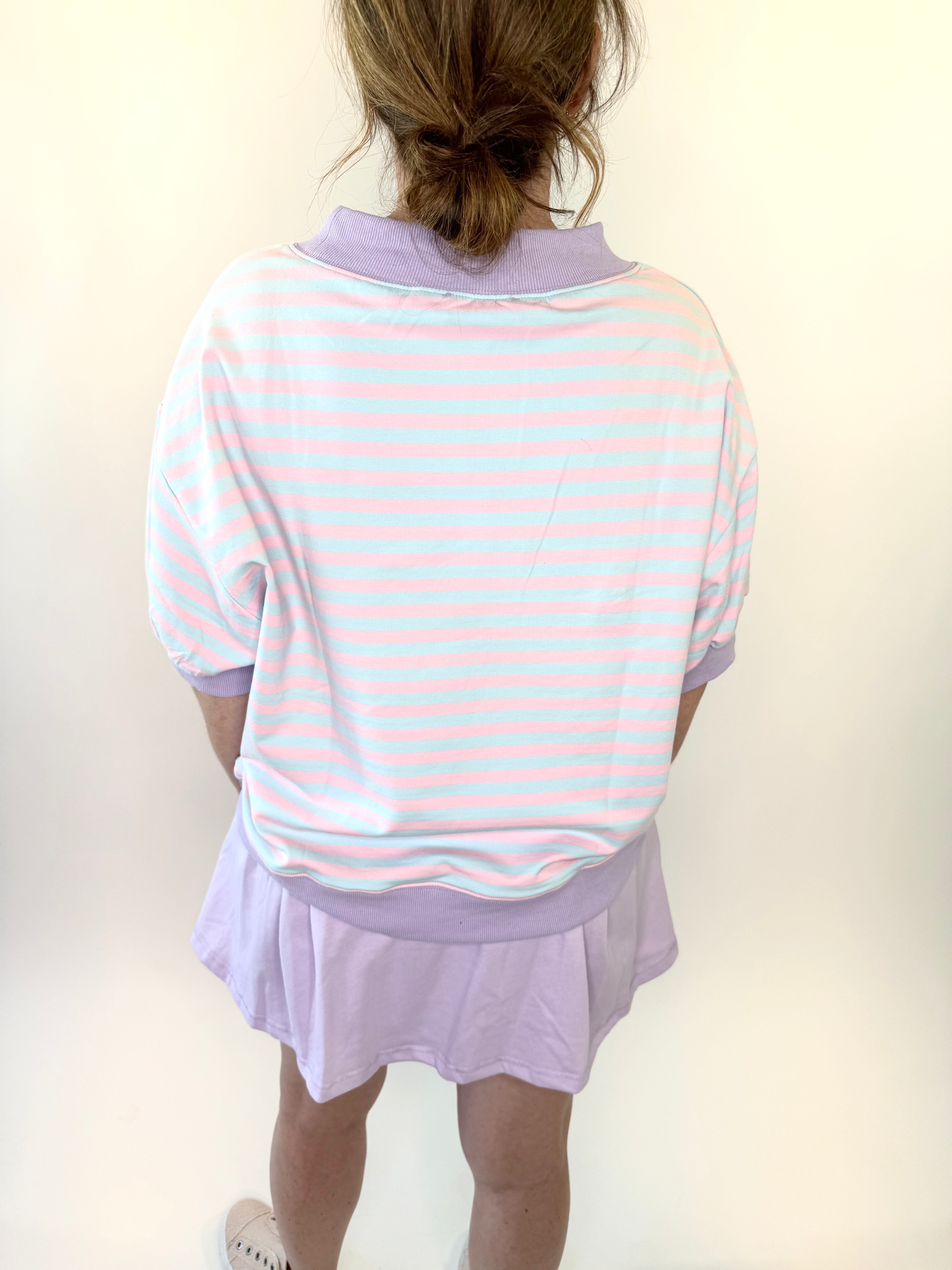 Mock Neck Striped Lounge Sweatshirt w/ 3/4 Sleeves