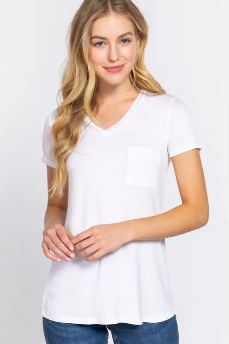 Short Sleeve V-Neck Pocket Tee | Final Sale