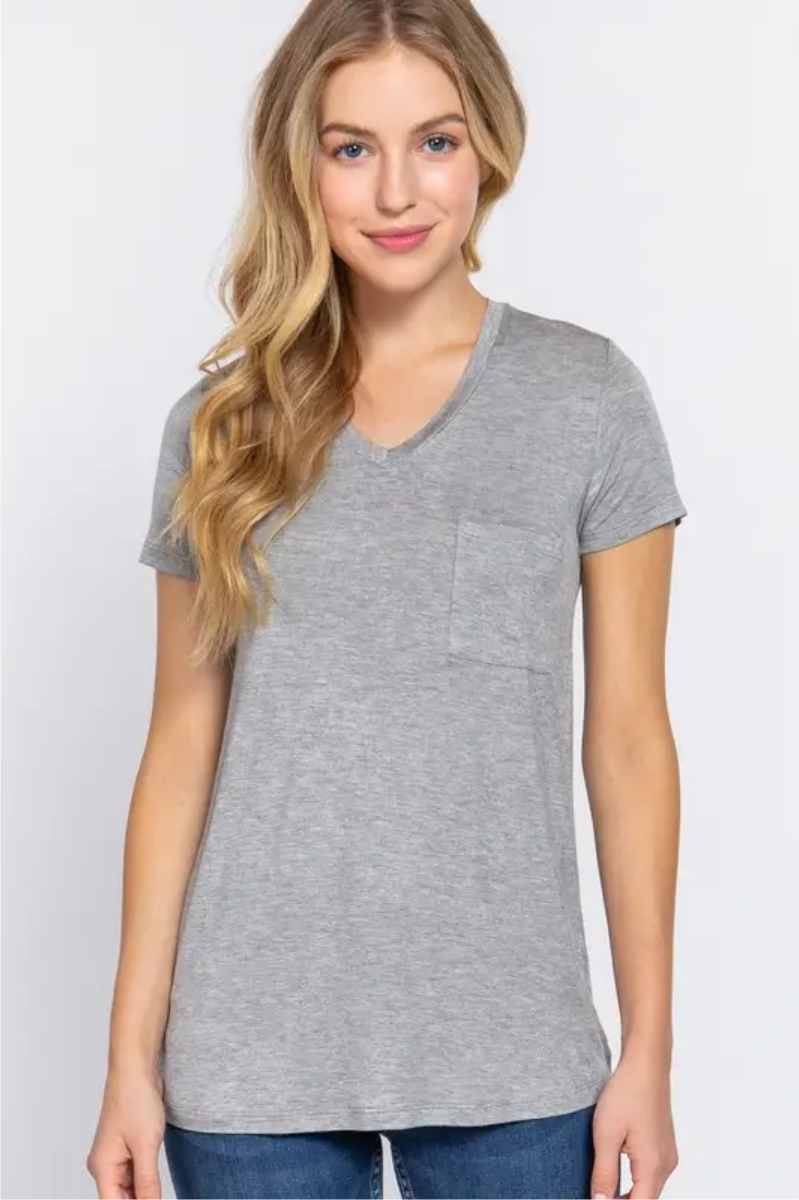 Short Sleeve V-Neck Pocket Tee | Final Sale