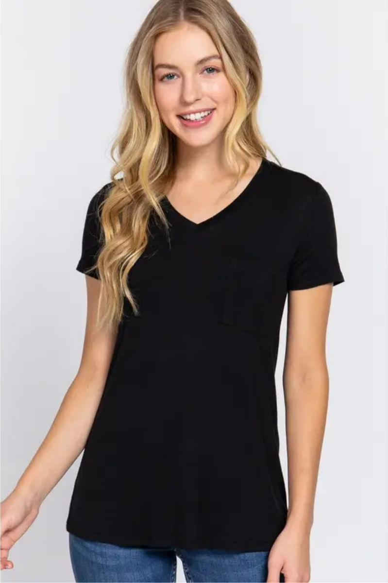 Short Sleeve V-Neck Pocket Tee | Final Sale