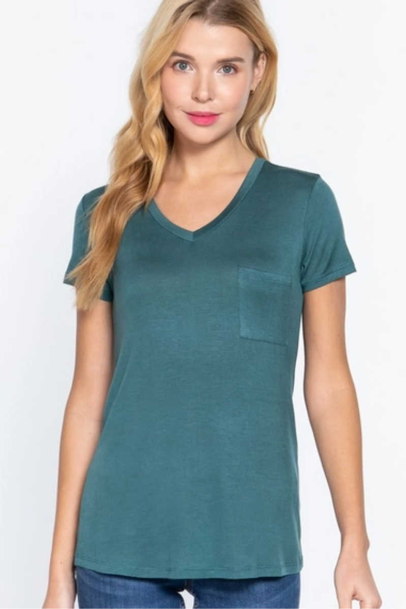 Short Sleeve V-Neck Pocket Tee | Final Sale