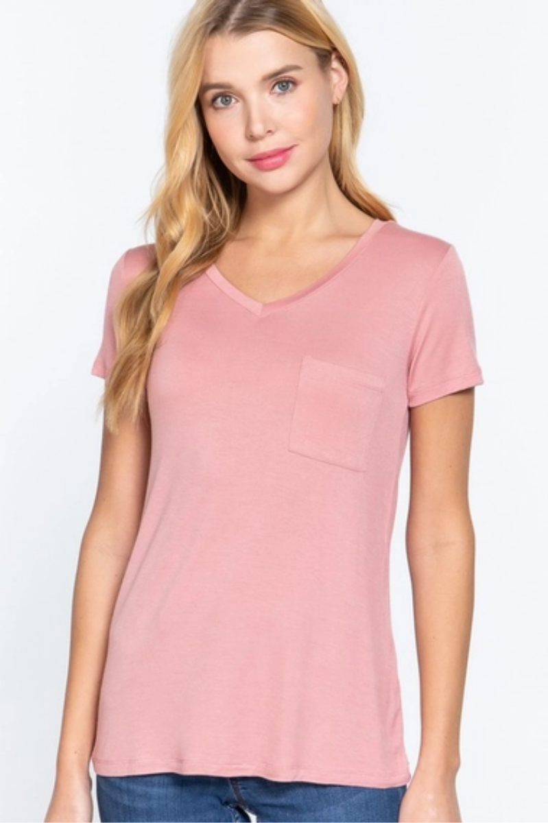 Short Sleeve V-Neck Pocket Tee | Final Sale