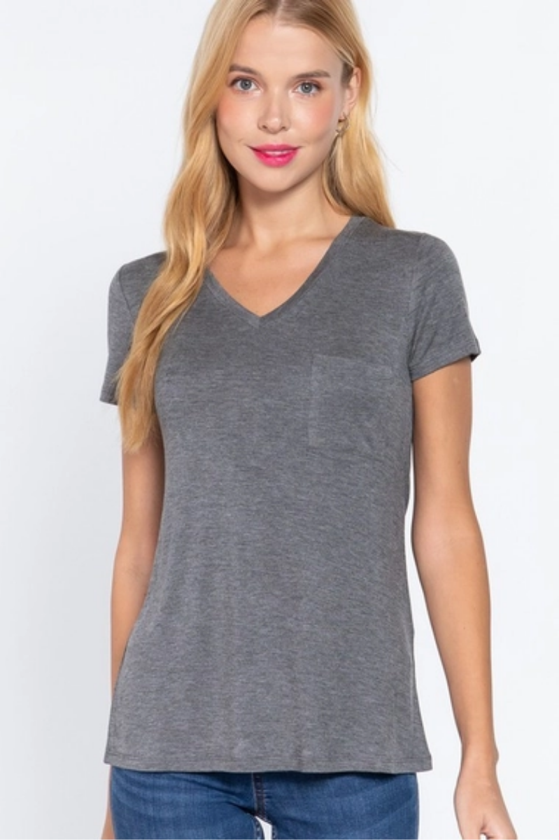 Short Sleeve V-Neck Pocket Tee | Final Sale