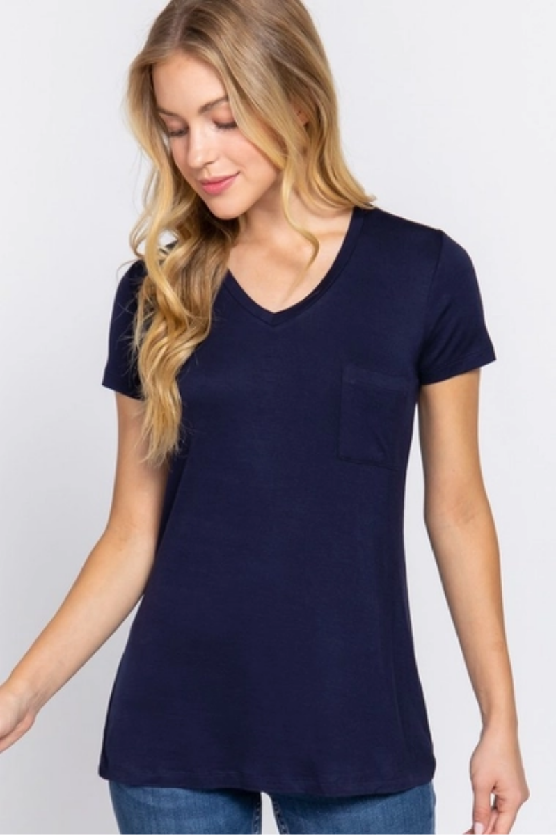 Short Sleeve V-Neck Pocket Tee | Final Sale