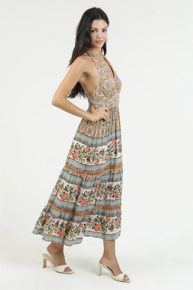 Clementine Printed Halter Maxi Dress