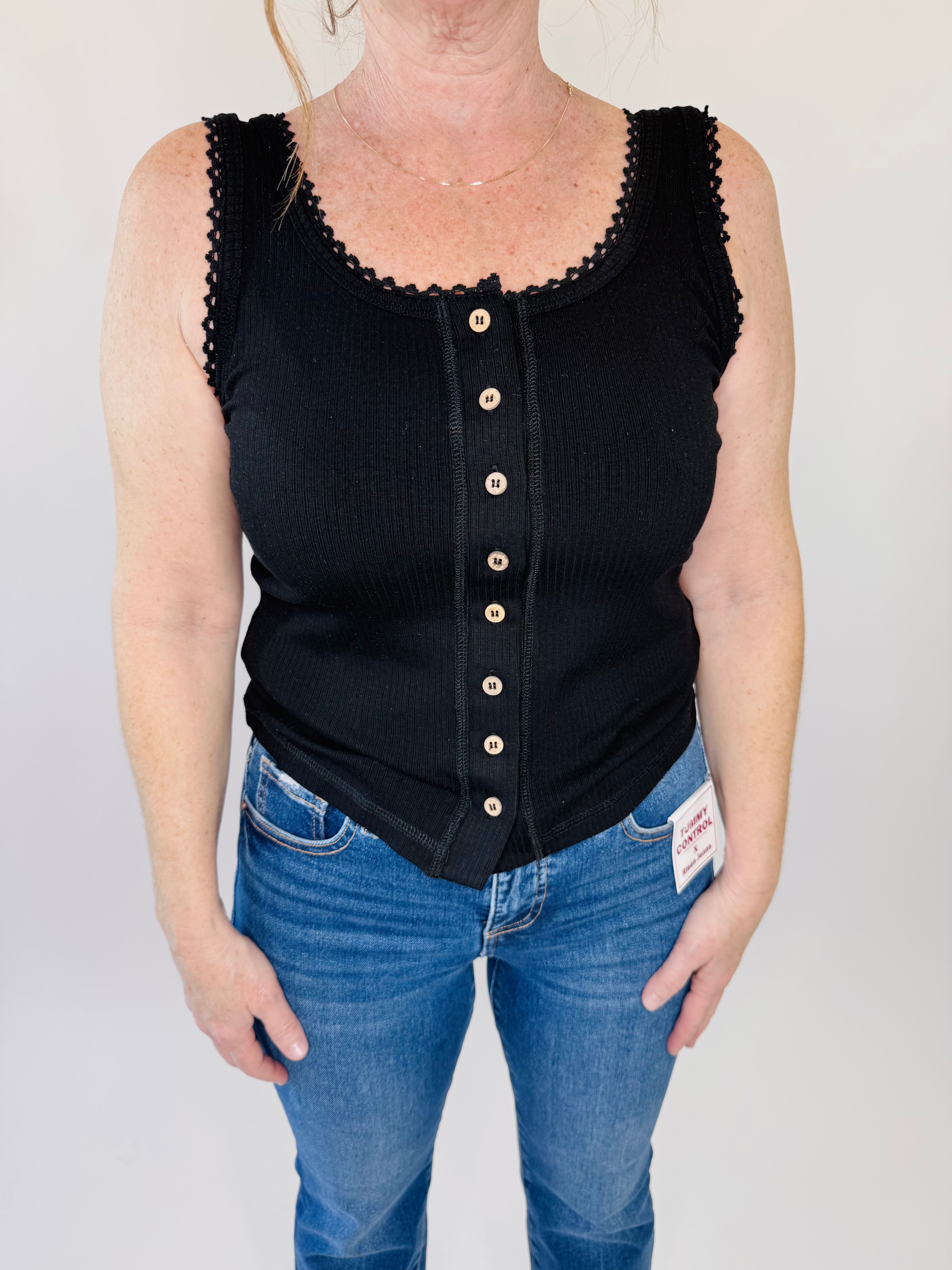 Mineral Washed Knit Tank Top + Lace Trim | Final Sale