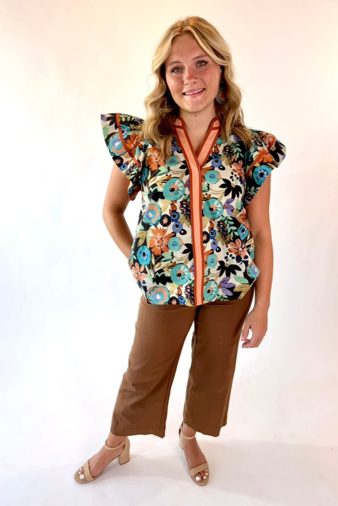 Floral Print Flutter Sleeve Top