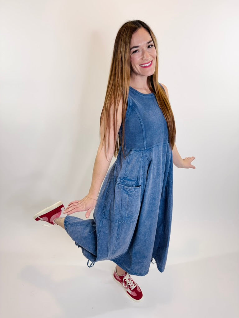 Mineral Washed Rib Knit Cargo Dress