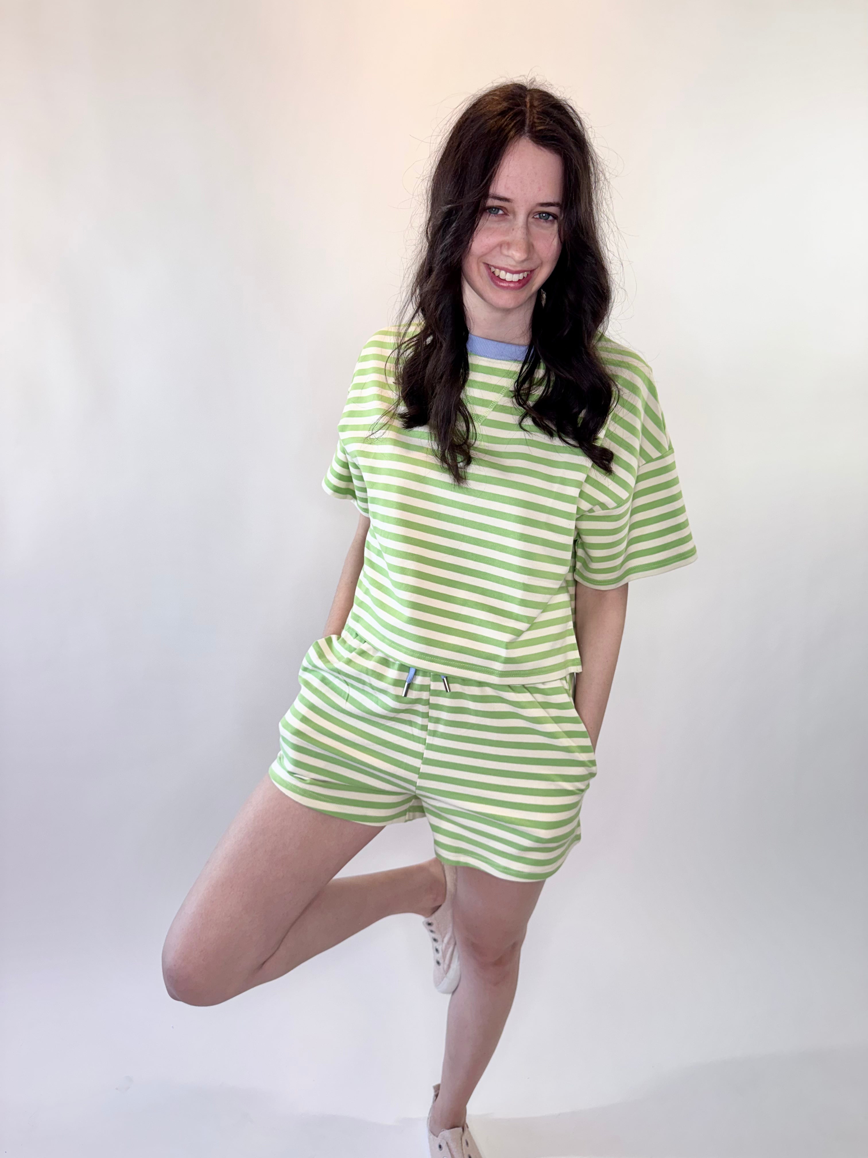 Terry Striped Shorts w/ Contrasting Waistband | Final Sale