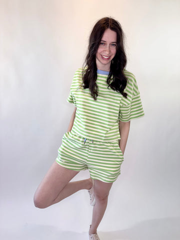 Terry Striped Shorts w/ Contrasting Waistband | Final Sale