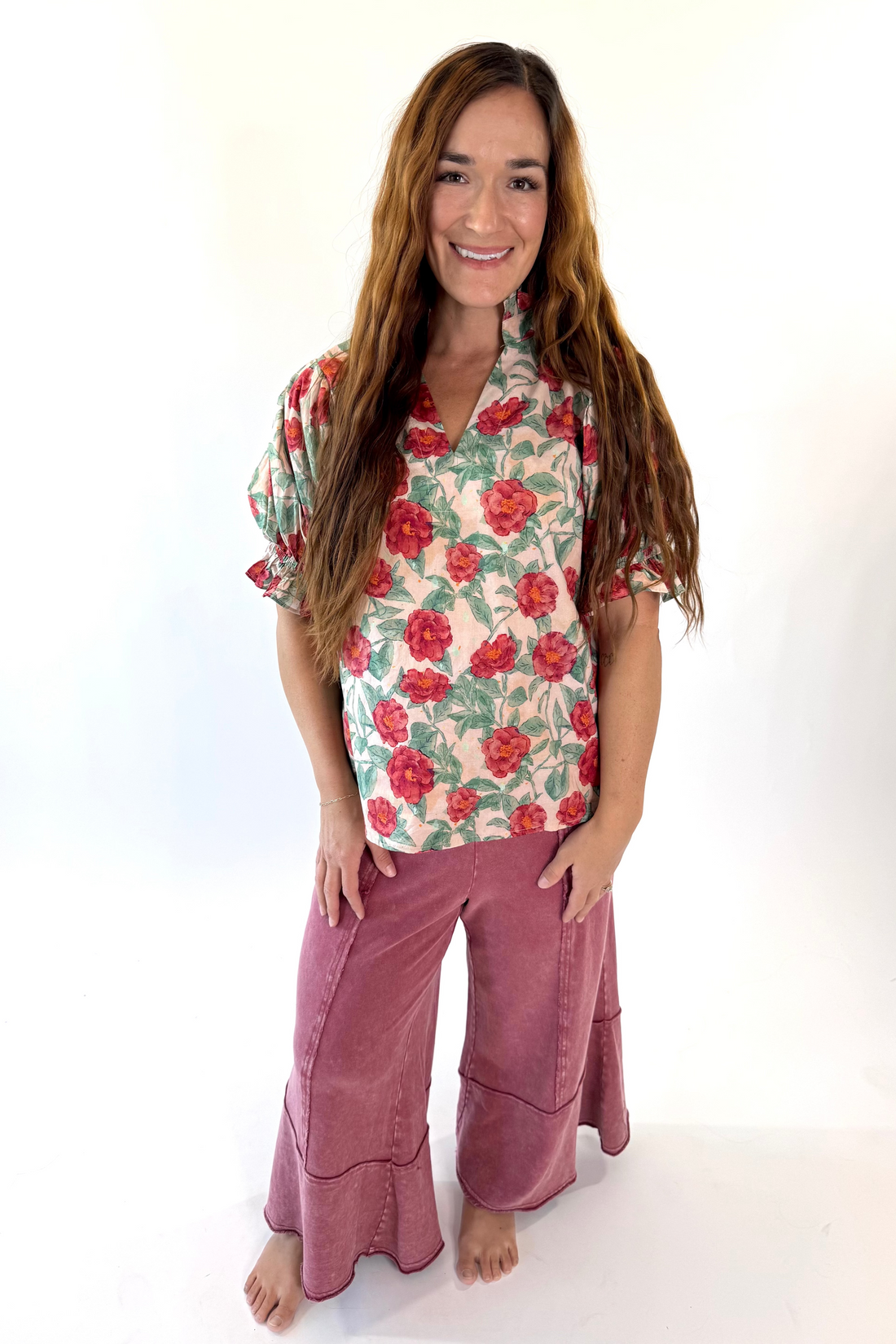 Vintage Rose Puff Sleeve Top