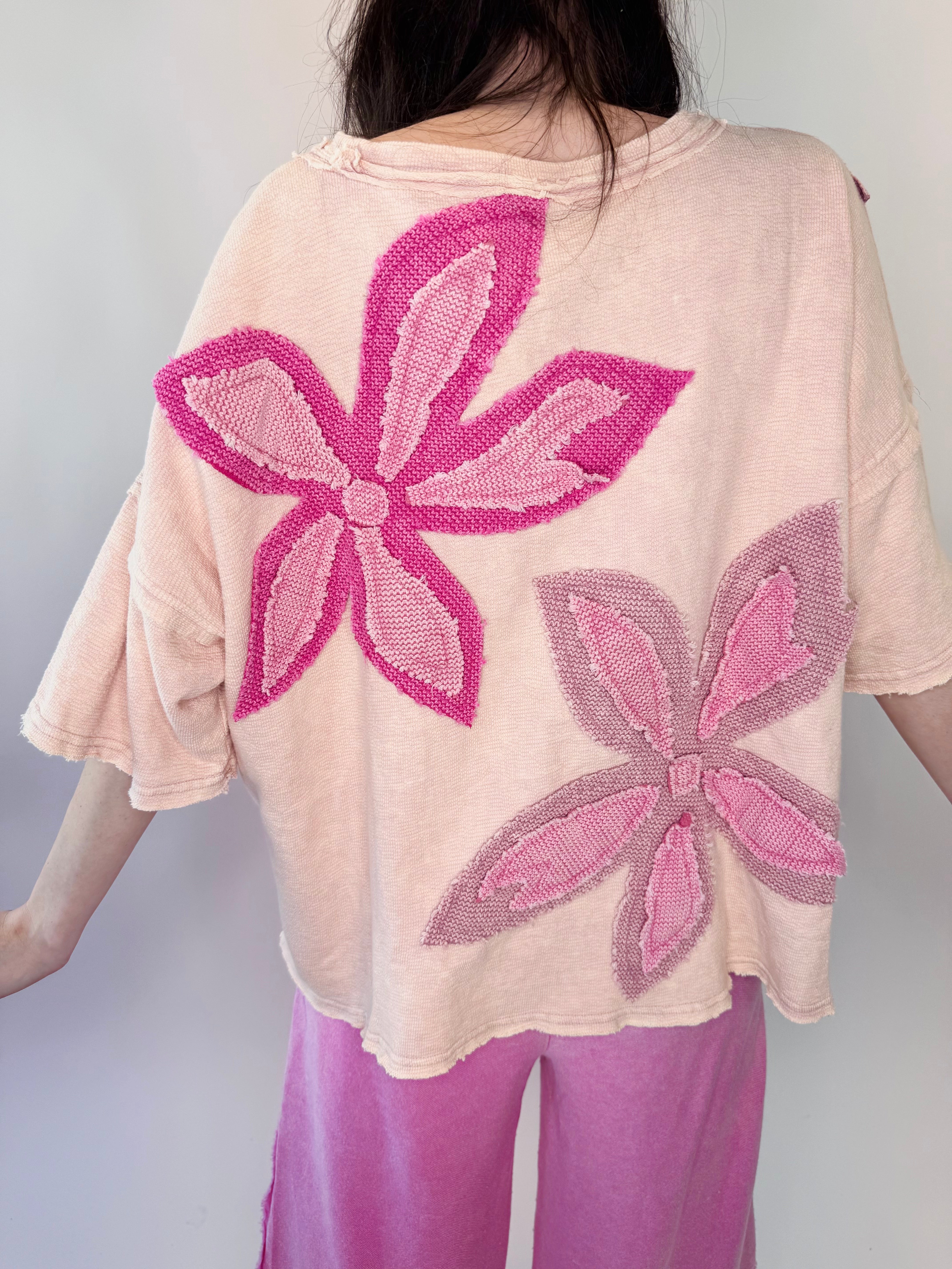 Washed Flower Patchwork Terry Top