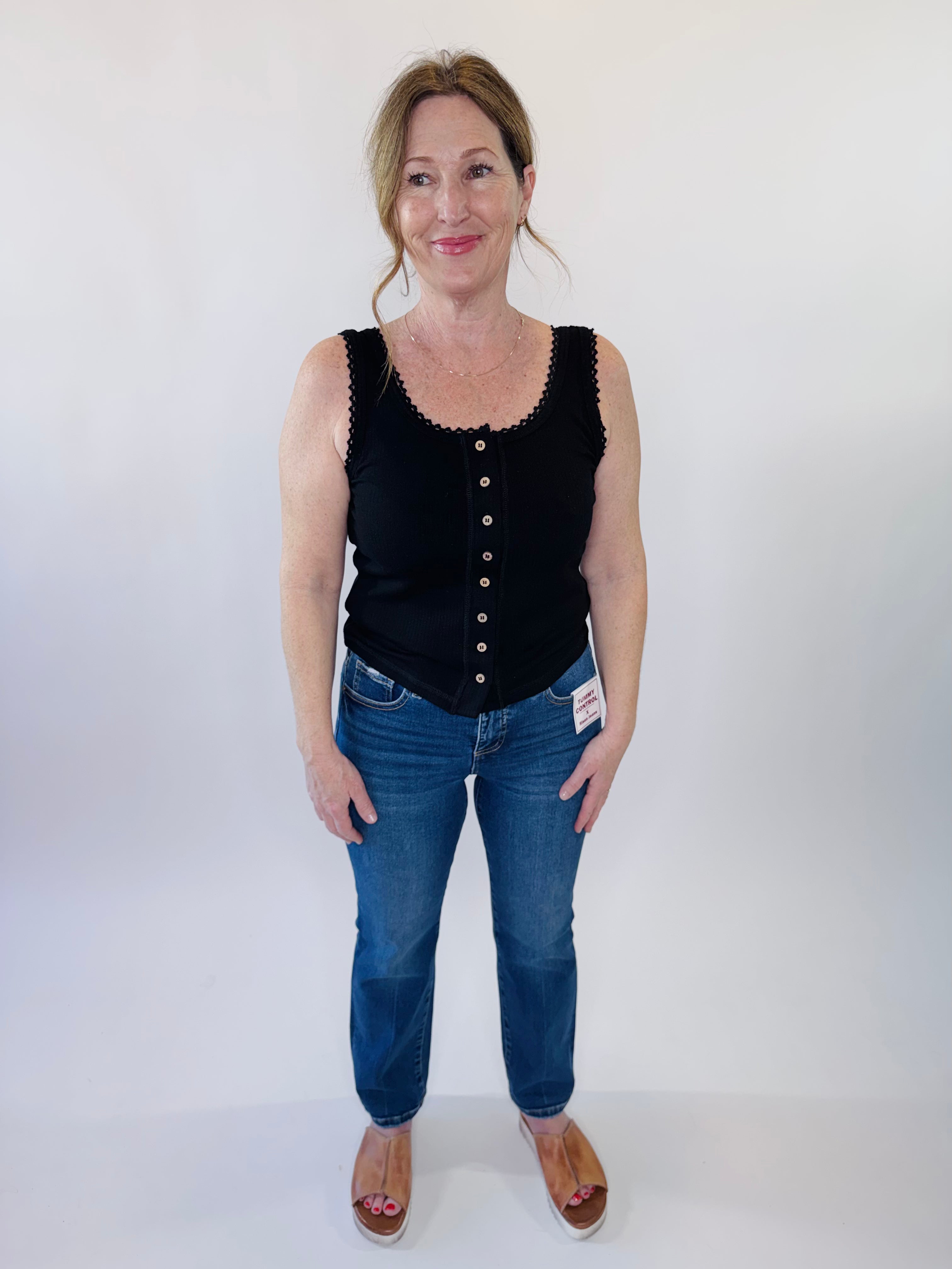 Mineral Washed Knit Tank Top + Lace Trim | Final Sale