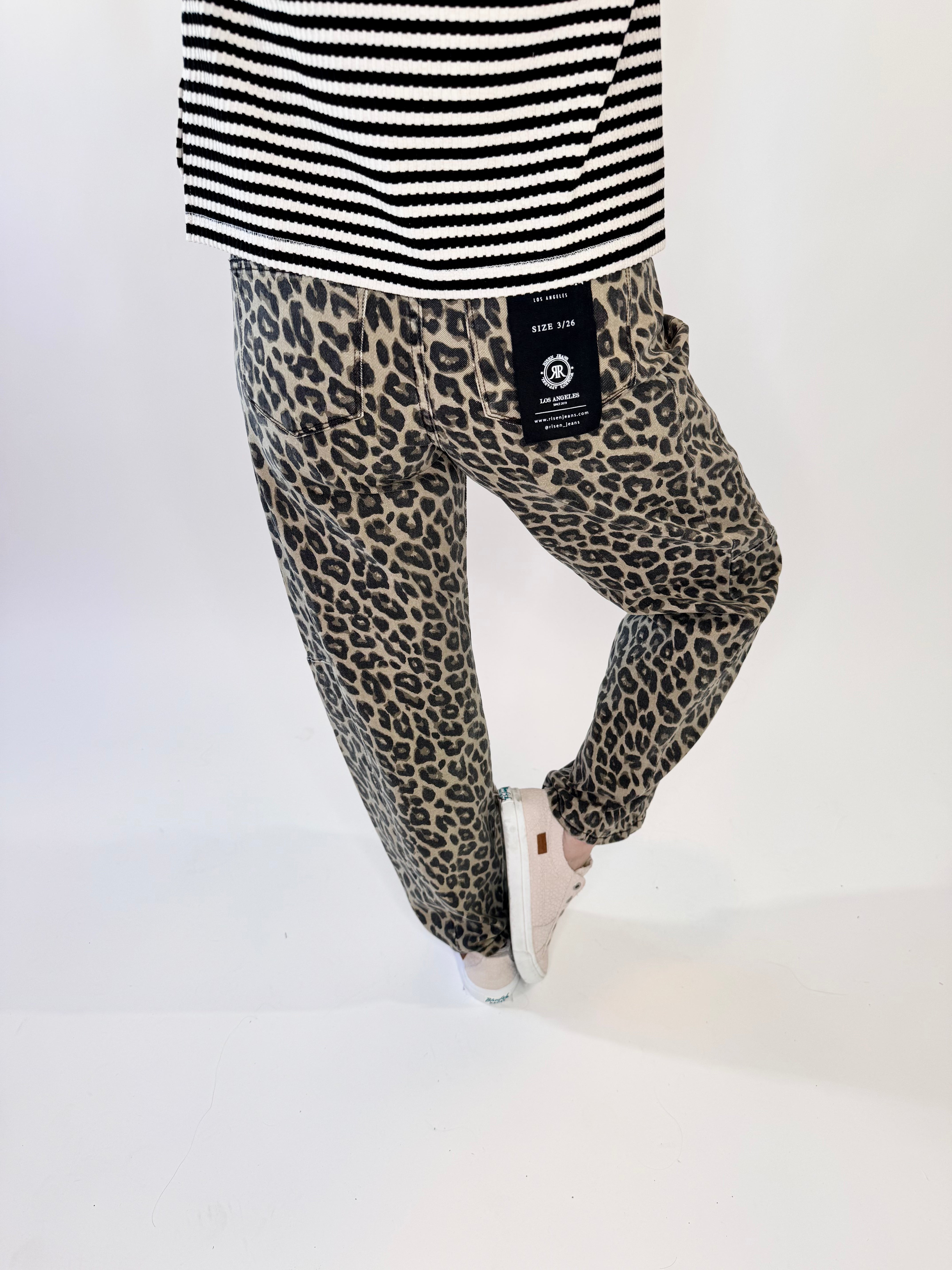 RISEN Slouchy Leopard Ankle Barrel Pants