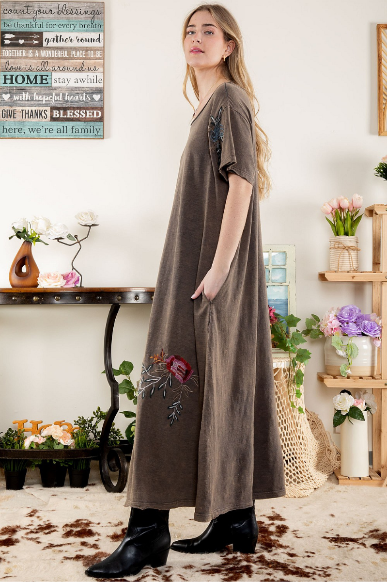 Beautiful Embroidered T-Shirt Maxi Dress