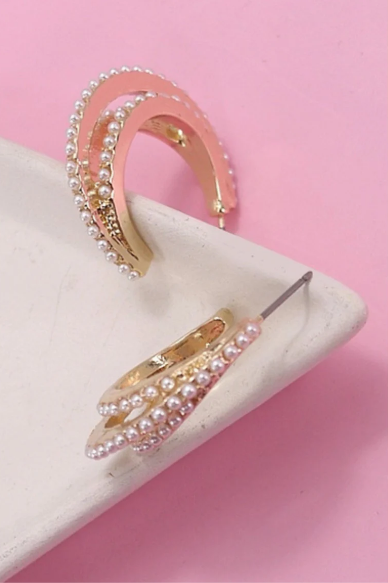 3 Row Pearl Hoop Earrings