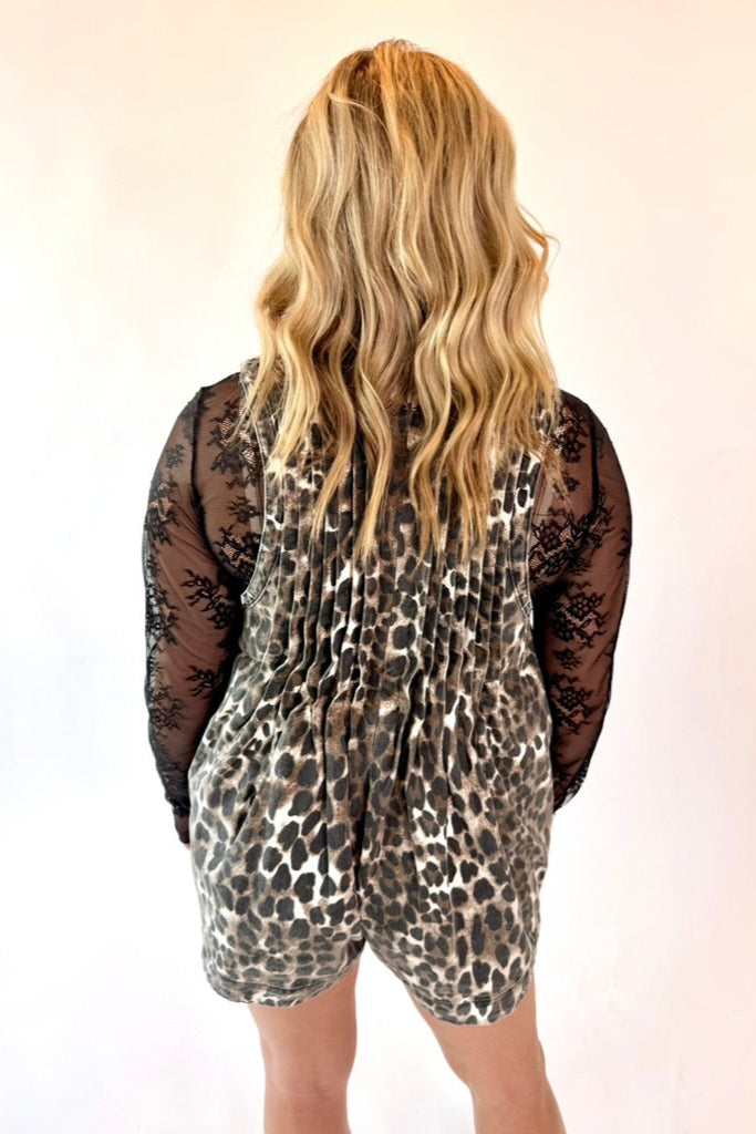 Leopard Print Sleeveless Denim Romper