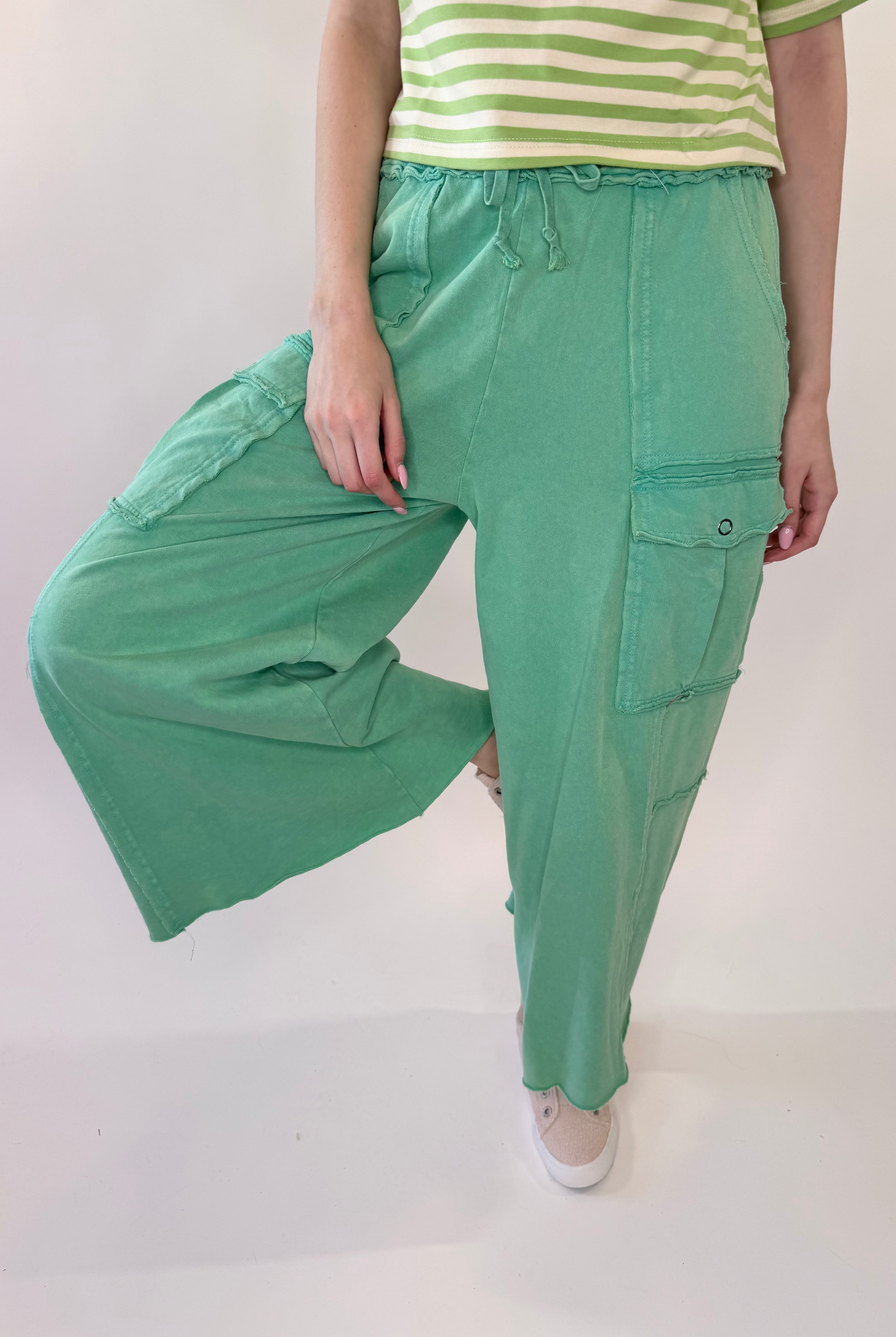 Mineral Washed Wide Leg Terry Knit Pants